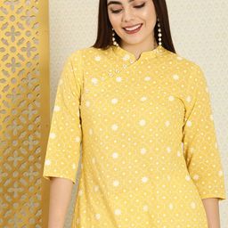 House of Pataudi Women Yellow & White Ethnic Motifs Printed Rozana Kurta-image-93