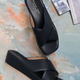 Ronnie Grey Women's Navy Cross Strap Wedges-image-84