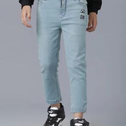 Under Fourteen Only Boys Blue Cotton Embroidered Jeans-image-121
