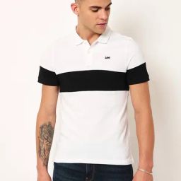 Lee White & Black Cotton Slim Fit Colour Block Polo T-Shirt-image-92
