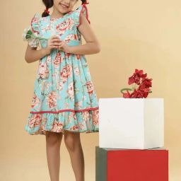 TeenTrums Girls Blue Cotton Printed Casual Dresses-image-124