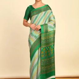Soch Womens Light Green Striped Print Art Silk Saree-picture-13