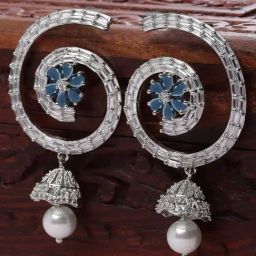 Karatcart Silver-Plated Floral Design Blue Cz Stone Dangler Earrings for Women-38