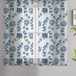 SPACES DRAPE STORY Elegent Floral Blue & White Polyester 5 ft Window Curtains - Set of 2 image 1