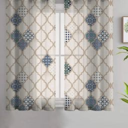 SPACES DRAPE STORY Elegent Digital Print Beige & Blue Polyester 5 ft Window Curtains - Set of 2 image 1