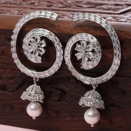 Karatcart Silver-Plated Floral Design Cz Stone Dangler Earrings for Women-43
