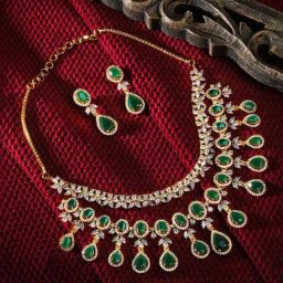 Fida Gold Plated American Diamond Studded & Stone Beaded Layered Jewellery Set-17