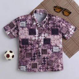 Fourfolds Boys Purple Regular Fit Printed Shirt-image-83