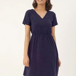 BRINNS Blue Cotton Solid Fit & Flare Dress-picture-8