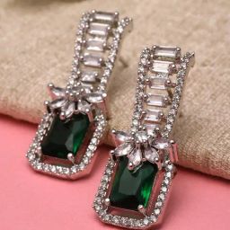 Karatcart Silver-Plated Square Green Cubic Zirconia Stud Earrings for Women-12