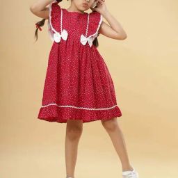TeenTrums Girls Red Cotton Printed Casual Dresses-image-59