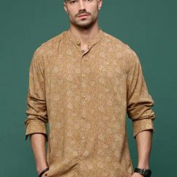 Showoff Mustard Cotton Slim Fit Floral Print Shirt-image-24