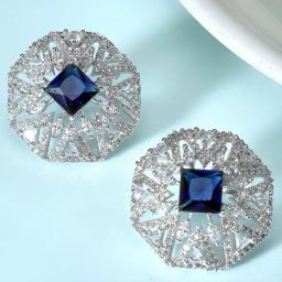 Karatcart Silver-plated Blue Cubic Zirconia Stud Earrings for Women-image-19