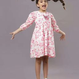 TeenTrums Girls Coral Cotton Printed Casual Dresses-image-122