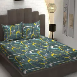 YaAkholic Green Abstract Microfiber 210 TC Fitted Double Queen Bedsheet Set-1.98mx1.82m-20