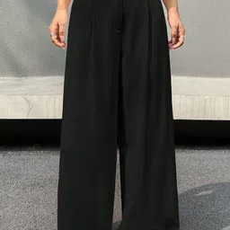 AAHWAN Women Relaxed Loose Fit High-Rise Pleated Trousers-image-23