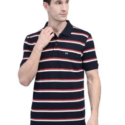 Force NXT Black Cotton Regular Fit Stripes Polo T-Shirt-18
