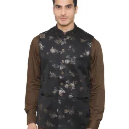 Manyavar Black Regular Fit Floral Print Nehru Jacket-image-17