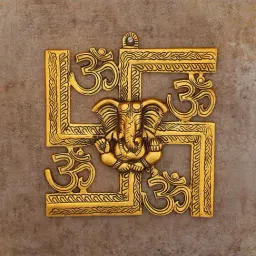 eCraftIndia Lord Ganesha on Om Swastik Metal Golden Wall Hanging-28