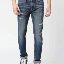 Pepe Jeans VAPOUR Blue Lightly Washed Slim Fit Distressed Jeans-image-84