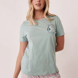 La Vie En Rose Blue Cotton Printed T-Shirt-image-49