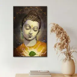 999Store Lord Gautam Buddha Face Brown & Mustard Canvas Framed-Painted Wall Art - Set of 1-31