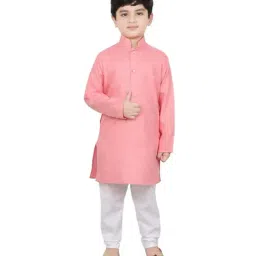 SG Yuvraj Kids Pink & White Cotton Full Sleeves Kurta Set-picture-12