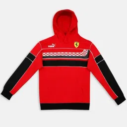Puma Kids Ferrari Race SDS Red & Black Cotton Printed Full Sleeves Hoodie-image-32