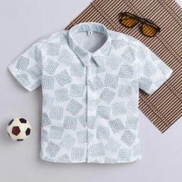 Fourfolds Boys Green Regular Fit Printed Shirt-image-77