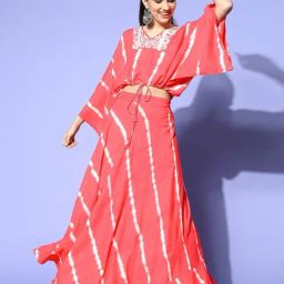 Yufta Pink Embroidered Crop Top Skirt Set-image-6