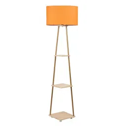 Sanded Edge Orange Castle 3 Tier Shelf Storage Floor Lamp with Natural Wood Color-17