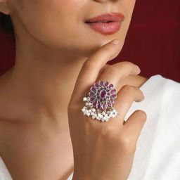 Teejh Parbati Silver Oxidized Ruby Ring-image-0