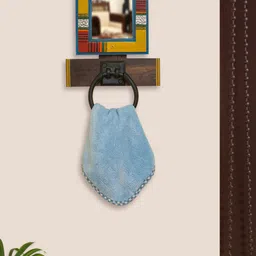ExclusiveLane Brown Yellow Hand-Painted Warli Wooden Towel Holder Mirror-31