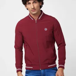 Spykar Wine Red Shell Jacket With Contrast Rib Tipping & Branded Label At Chest image 1