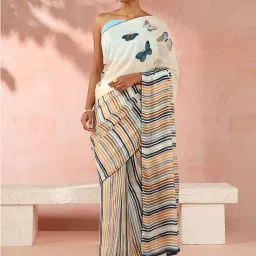 Taneira Off-White Printed Saree With Unstitched Blouse image 1