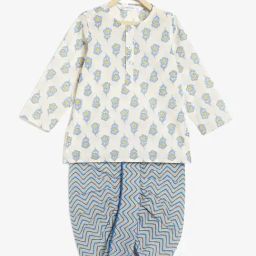 Campana Kids White & Blue Cotton Printed Full Sleeves Kurta & Dhoti-image-52