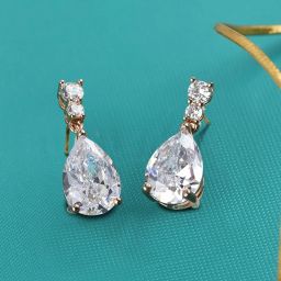 Zaveri Pearls Rose Gold Cubic Zirconia Contemporary Pear Drop Earrings-ZPFK10697 image 1