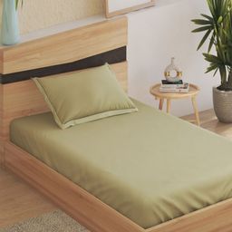 Home Centre Campbell Sateen Green 210 TC Cotton Single Bedsheet Set 2.28 m x 1.52 m-image-13