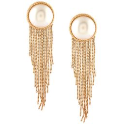 Zaveri Pearls Gold Tone Statement Pearl & Chain Fringe Classy Contemporary Drop Earring-ZPFK17629 image 2