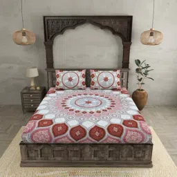JaipurFabric Peach 240 TC 100% Cotton Sacred Shells Double Bedsheet with 2 Pillow Covers-image-86