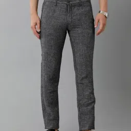 Linen Club Black Contemporary Fit Linen Flat Front Trousers-image-13
