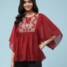 aarke Ritu Kumar Wine Embroidered A Line Kurti With Camisole-image-66