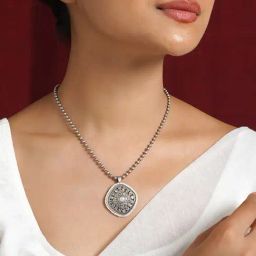 Teejh Jahanzeb Silver Oxidized White Pendant Chain-47