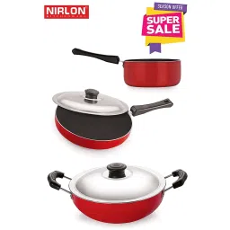 Nirlon Non-Stick Red Aluminium Combo Set of 3 Piece image 1