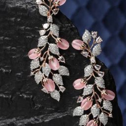 Karatcart Rose Gold-Plated Floral Design Pink Cz Stone Drop Earrings for Women-19