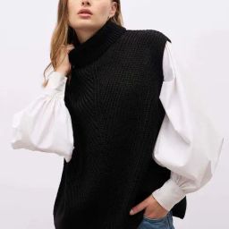 Styli Black Self Design Sweater-image-4