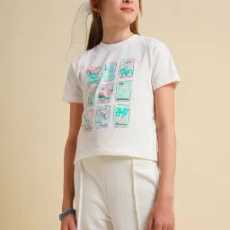 Vero Moda Girls Cloud Dancer Graphic Print Regular Fit White T-shirt-image-75