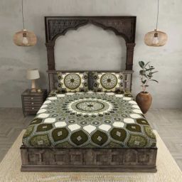 JaipurFabric Green 240 TC 100% Cotton Sacred Shells Double Bedsheet with 2 Pillow Covers-image-45