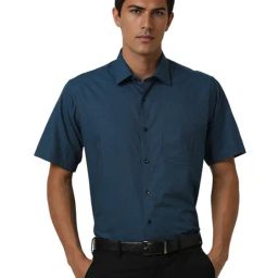 Van Heusen Blue Cotton Regular Fit Self Shirt-picture-4