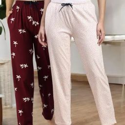Kryptic White & Light Maroon Cotton Relaxed Fit Printed Lounge Pant - Pack of 2-image-81